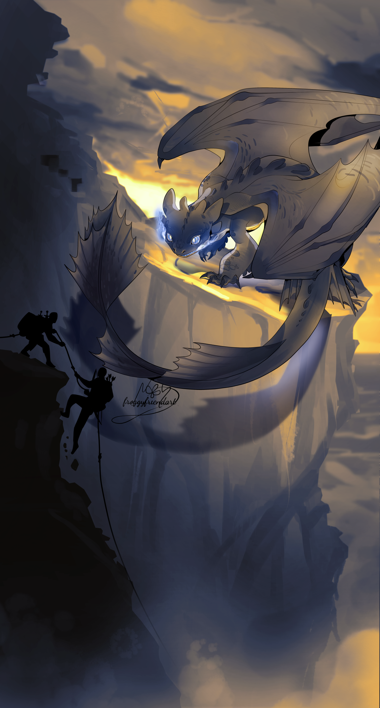 Cielo, a conceptfury, scaling a mountain.