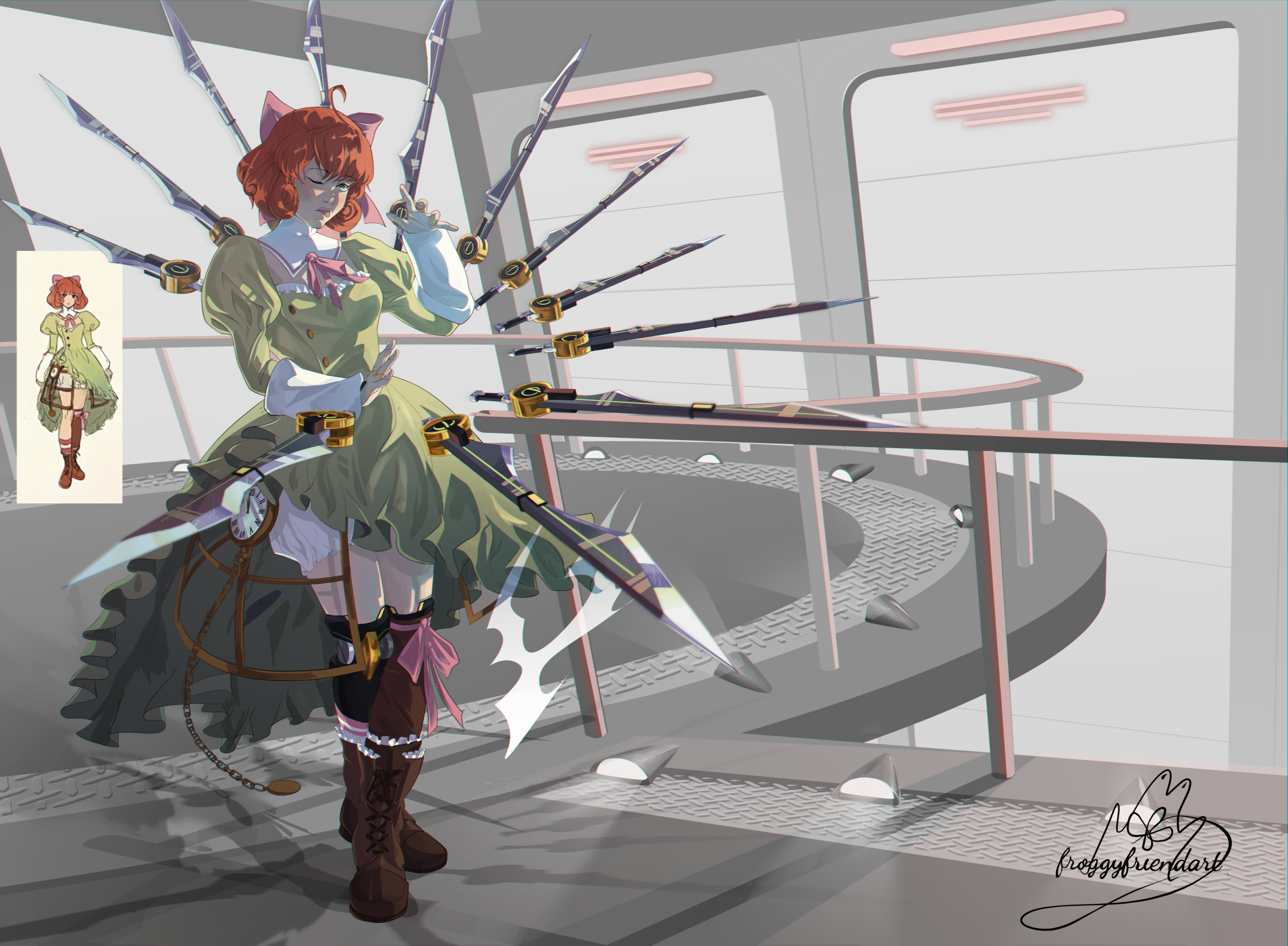 Penny Polendina from RWBY in an alternate concept dress, wielding her weapon Floating Array
